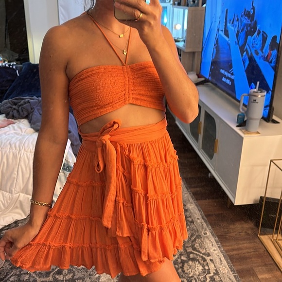 Free People Orange Halter Wrap Dress - Picture 3 of 3